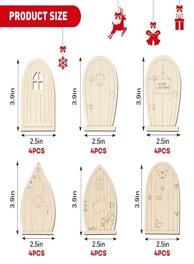 Haoser 48 Pcs Fairy Door Wooden Garden Doors Craft Mini Window Fairy House DIY Kit Unfinished Miniature Door Unpainted Fairy Window Accessories for Wall Home Party Decoration (Delicate Style) - Image 2